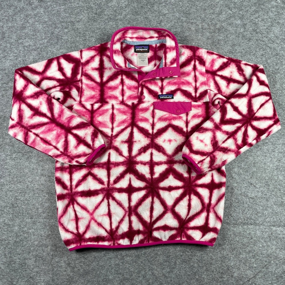 Patagonia Synchilla Pullover Womens M Pink Snap-T Fleece Geometric Print 25455